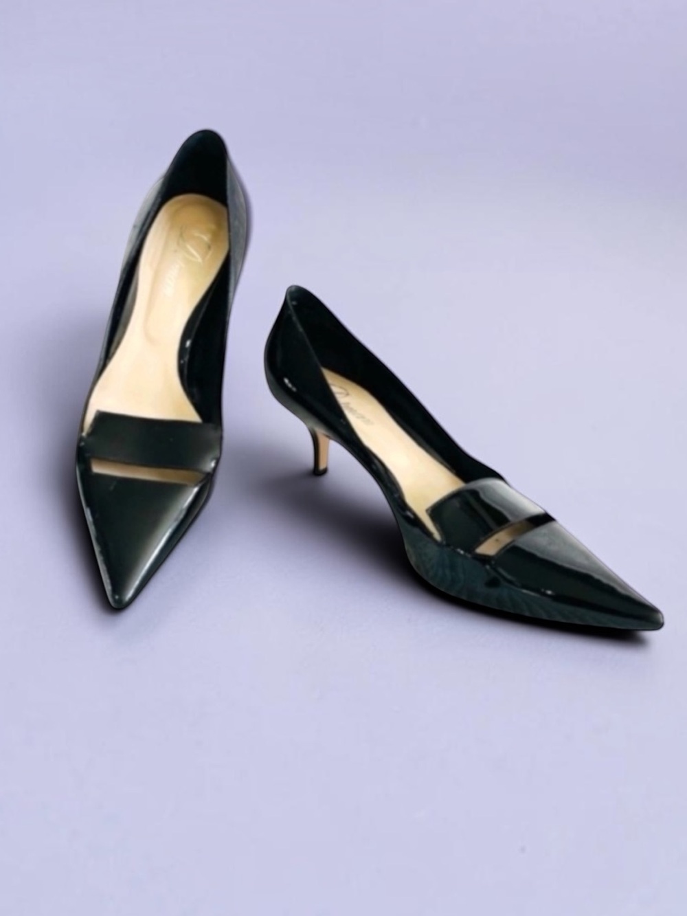 DELMAN Black Patent Leather Kitten Heel Pumps Size 37.5